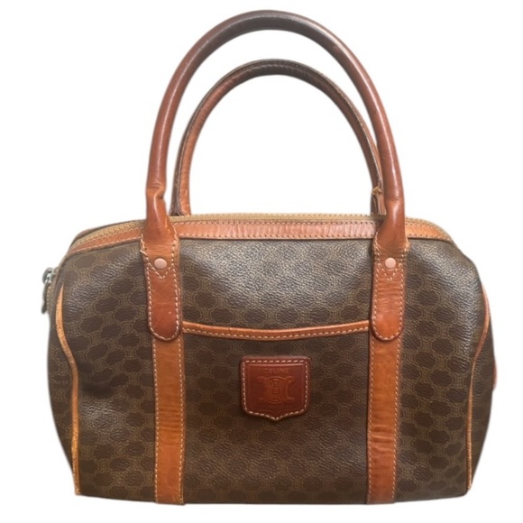 CELINE MACADAM Vintage Brown Coated Canvas Leather Handbag Purse Designer Luxury - Picture 1 of 17